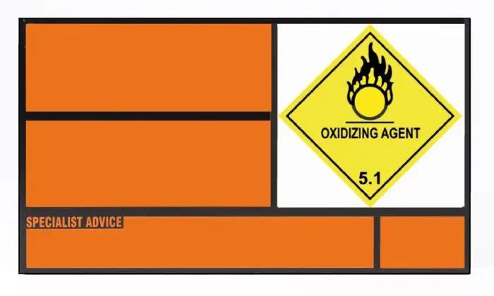 UN Placard for Static Tanks Alu. 700x400mm Class 5 Oxidising