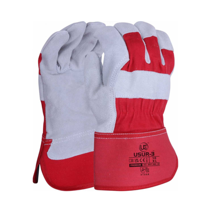 Premium Leather Rigger Gloves Red/Grey