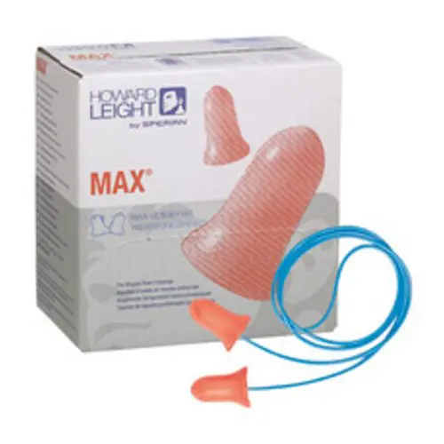 Howard Leight Max-30 Corded Foam Ear Plugs Box of 100 Pairs