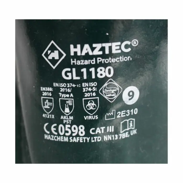 GL1180 HAZTEC® Double Dipped Green PVC Gauntlet, 14 - Label