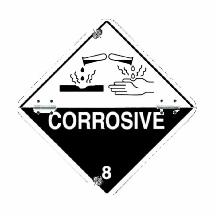 VS0045 Class 8 Corrosive Folding Aluminium Hazard Warning Diamond 250 x 250mm