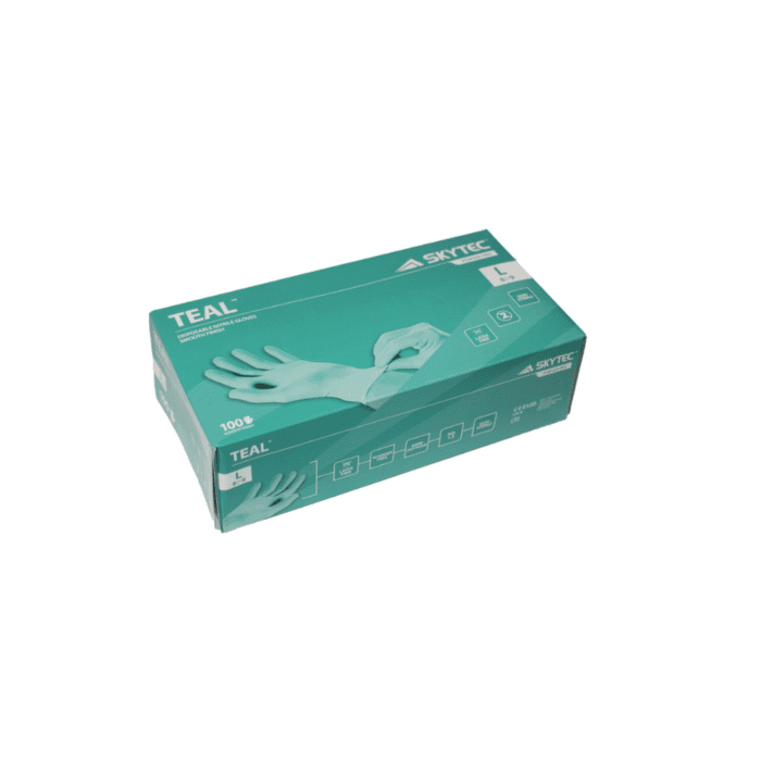 Skytec Teal NBR Nitrile Disposable Gloves, Box of 100