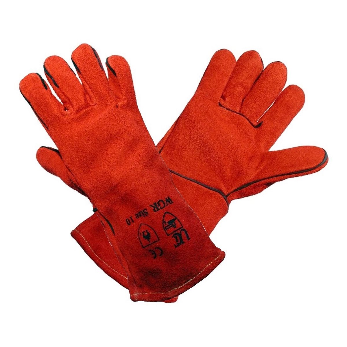 Red Welding Gauntlets Heat Resistant Split Leather Hazchem