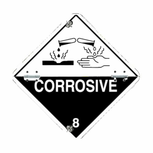 VS0045 Class 8 Corrosive Folding Aluminium Hazard Warning Diamond 250 x 250mm